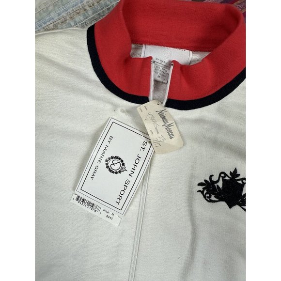 New St John Sport Luxury Track Suit Set Sweatpants Sweatshirt Jacket White Red M - Picture 4 of 16